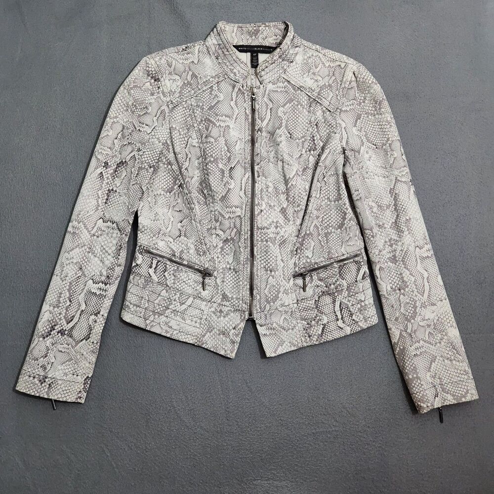 WHBM Women 6P Gray Reptile Print Full Zip Blazer